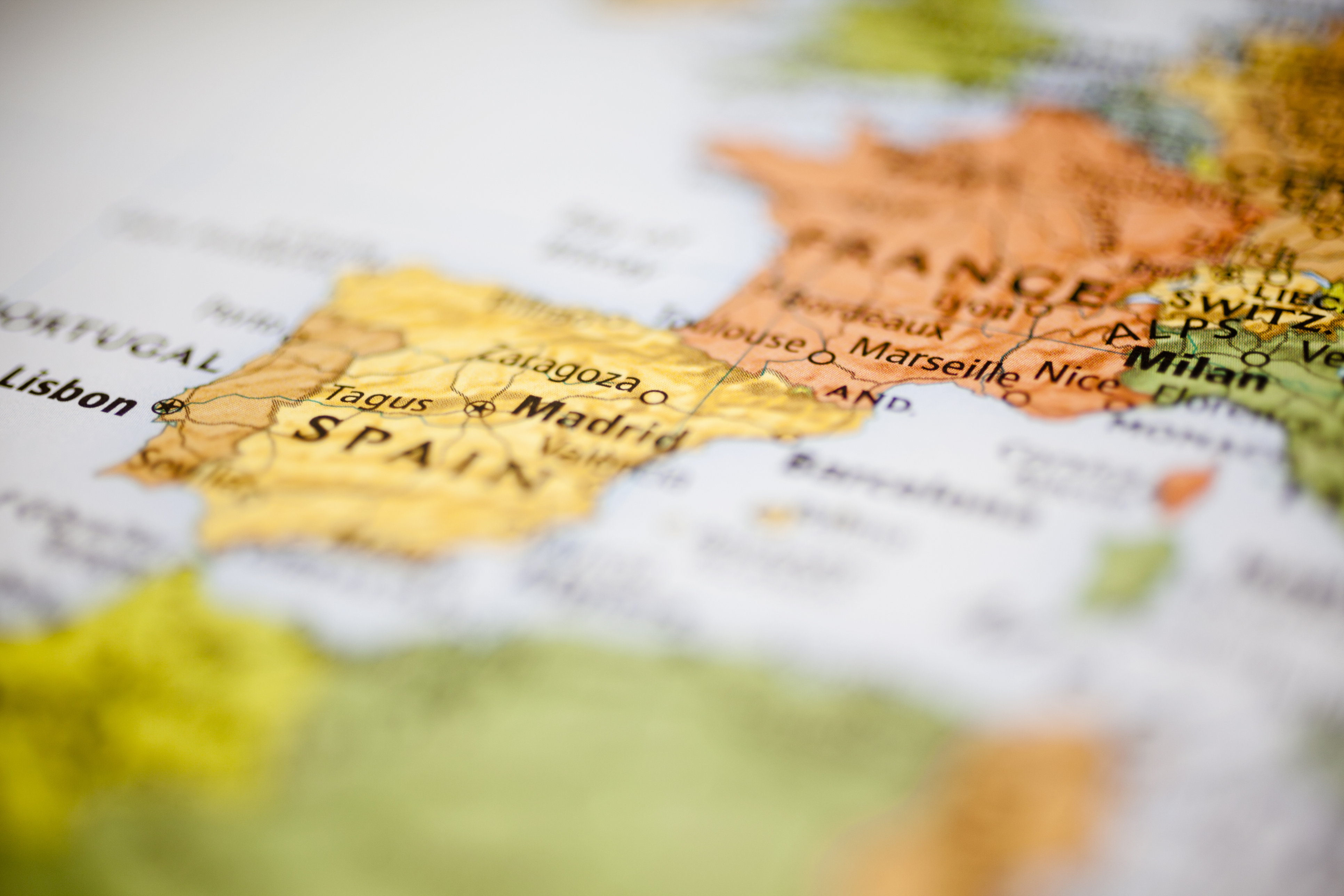 Map showing France and Spain